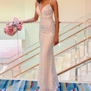 Nina Canacci Silver Sequin Nude Gown